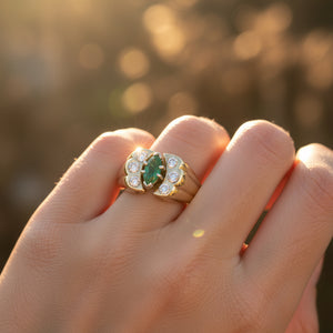 Vintage Marquise Emerald Diamond Ring in 14K Gold - Boylerpf