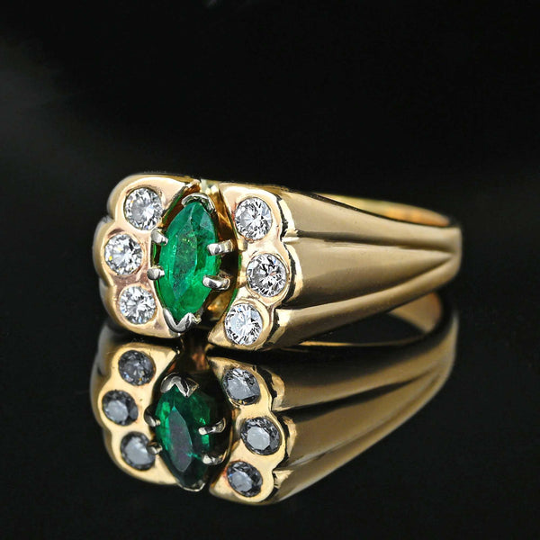 Vintage Marquise Emerald Diamond Ring in 14K Gold - Boylerpf