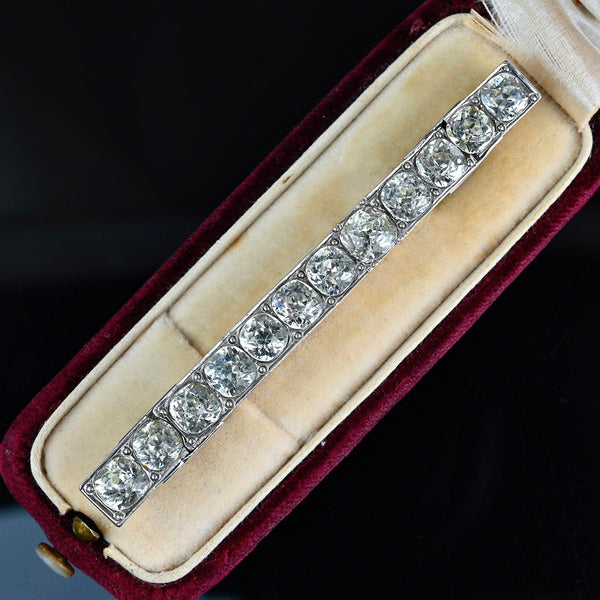 Antique Silver Rock Crystal Diamond Paste Bar Brooch - Boylerpf