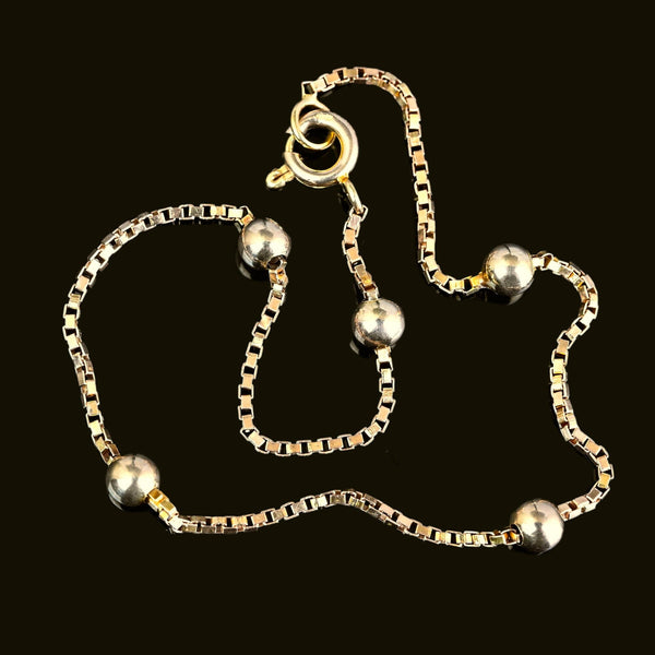 Vintage Gold Ball & Box Link Chain Bracelet - Boylerpf