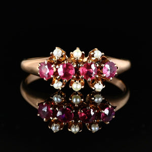 Antique Victorian Gold, Seed Pearl and Garnet Ring - Boylerpf