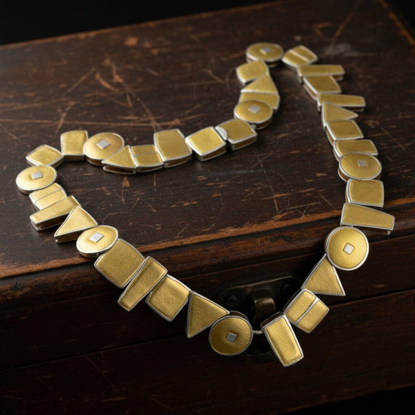 22K Gold Sterling Silver Geometric Statement Necklace