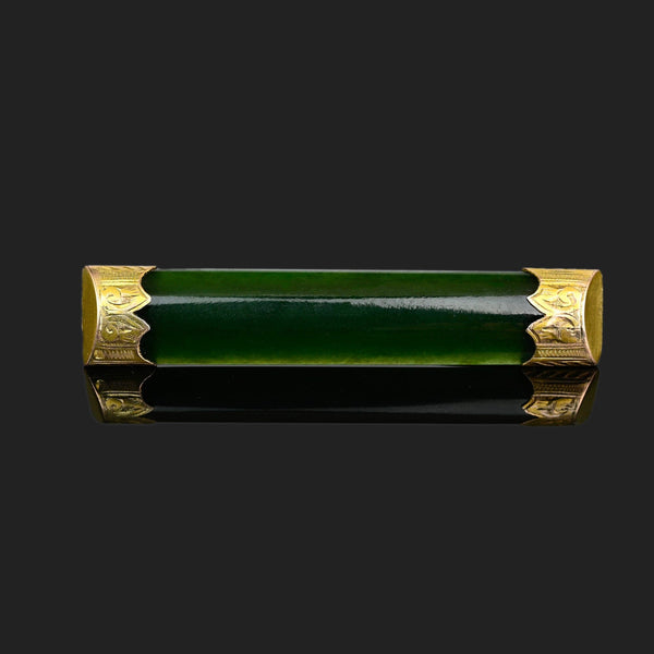 Antique 9K Gold Pounamu in New Zealand Jade Brooch - Boylerpf
