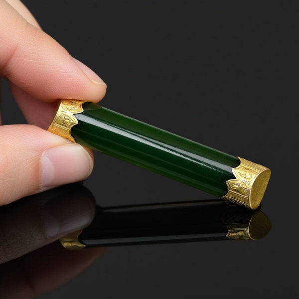 Antique 9K Gold Pounamu in New Zealand Jade Brooch - Boylerpf