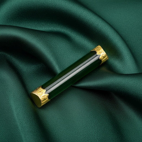 Antique 9K Gold Pounamu in New Zealand Jade Brooch - Boylerpf