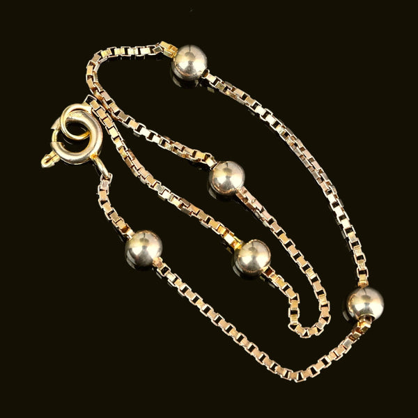 Vintage Gold Ball & Box Link Chain Bracelet - Boylerpf