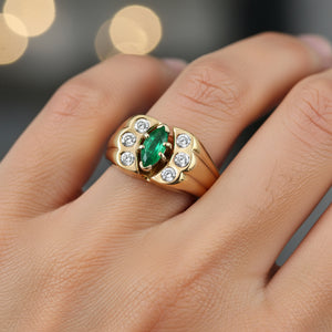 Vintage Marquise Emerald Diamond Ring in 14K Gold - Boylerpf