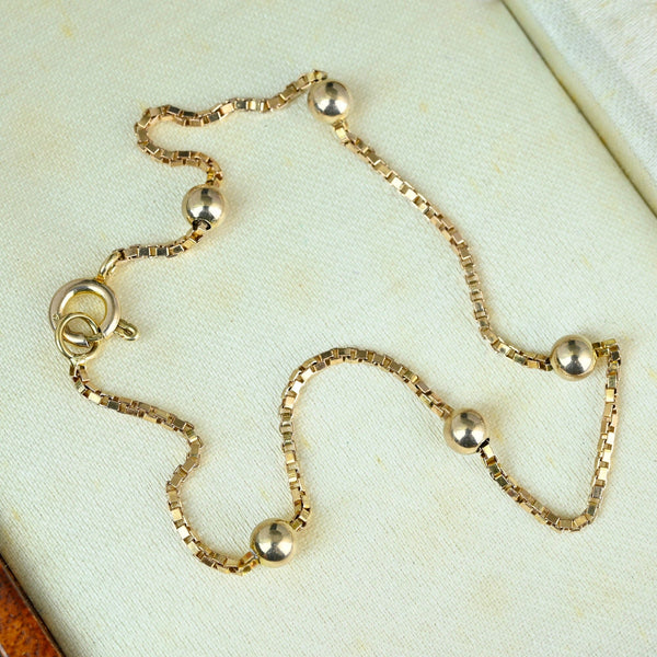 Vintage Gold Ball & Box Link Chain Bracelet - Boylerpf