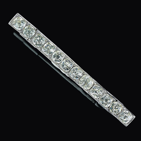 Antique Silver Rock Crystal Diamond Paste Bar Brooch - Boylerpf