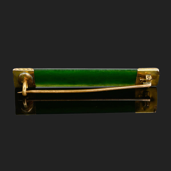 Antique 9K Gold Pounamu in New Zealand Jade Brooch - Boylerpf