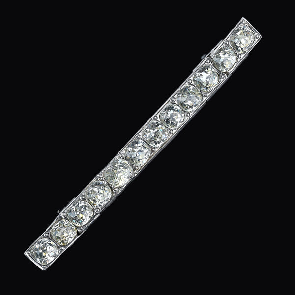 Antique Silver Rock Crystal Diamond Paste Bar Brooch - Boylerpf