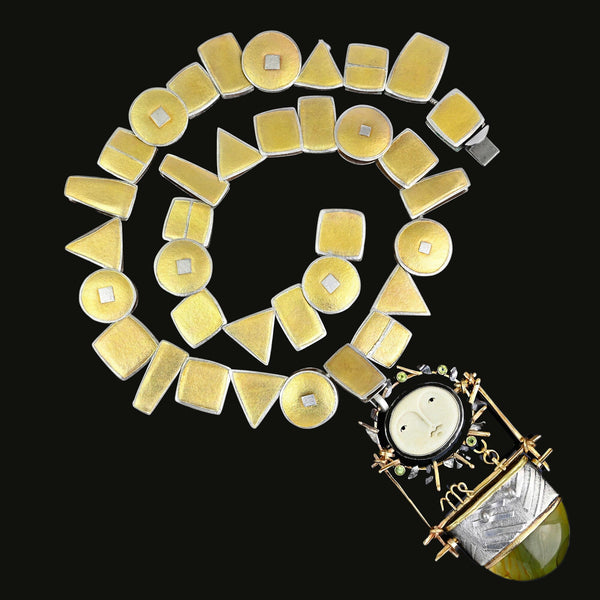 22K Gold Sterling Silver Geometric Statement Necklace