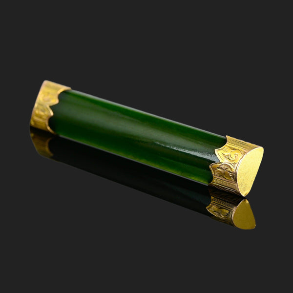 Antique 9K Gold Pounamu in New Zealand Jade Brooch - Boylerpf