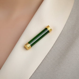 Antique 9K Gold Pounamu in New Zealand Jade Brooch - Boylerpf