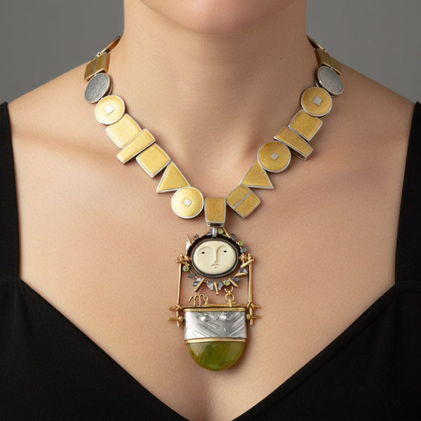 22K Gold Sterling Silver Geometric Statement Necklace