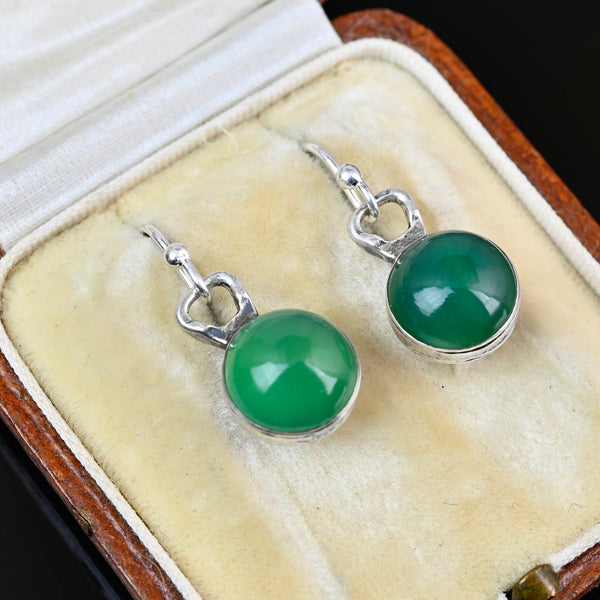 Antique French Silver Chrysoprase & Chalcedony Earrings - Boylerpf