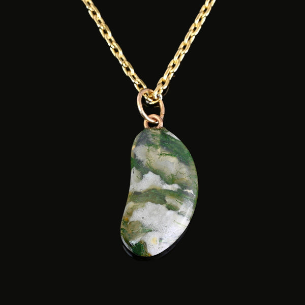 ON HOLD Gold Scottish Moss Agate Lucky Bean Charm Pendant - Boylerpf