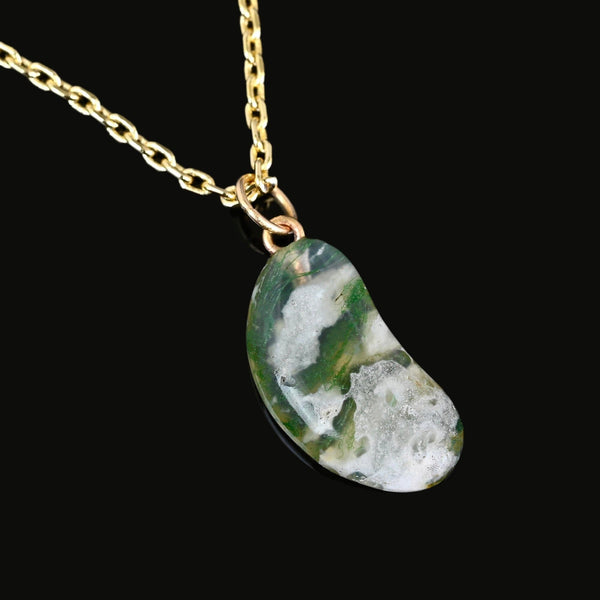 ON HOLD Gold Scottish Moss Agate Lucky Bean Charm Pendant - Boylerpf