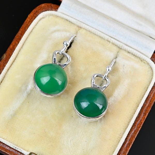 Antique French Silver Chrysoprase & Chalcedony Earrings - Boylerpf