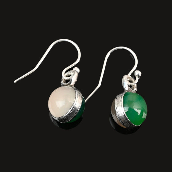 Antique French Silver Chrysoprase & Chalcedony Earrings - Boylerpf