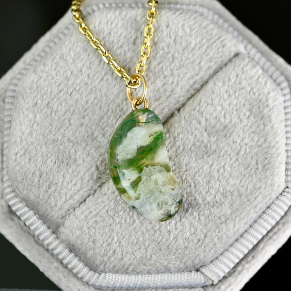 ON HOLD Gold Scottish Moss Agate Lucky Bean Charm Pendant - Boylerpf
