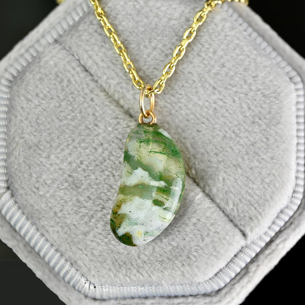 ON HOLD Gold Scottish Moss Agate Lucky Bean Charm Pendant - Boylerpf