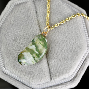 ON HOLD Gold Scottish Moss Agate Lucky Bean Charm Pendant - Boylerpf