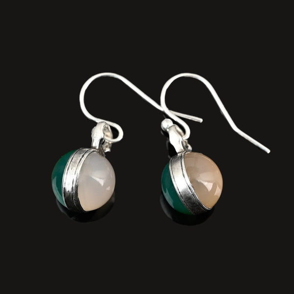 Antique French Silver Chrysoprase & Chalcedony Earrings - Boylerpf