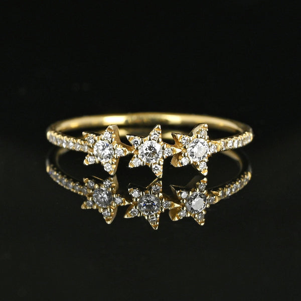 Vintage 14K Gold Diamond Cluster Celestial Star Ring - Boylerpf