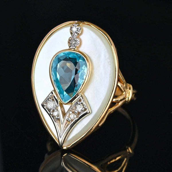 Impressive Diamond Pearl Pear Cut Blue Topaz Ring - Boylerpf