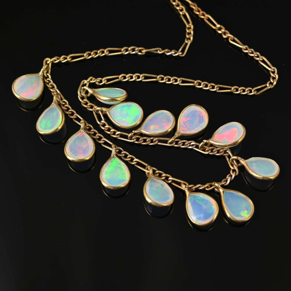 Vintage Tear Drop Fringe Opal Pendant Necklace - Boylerpf