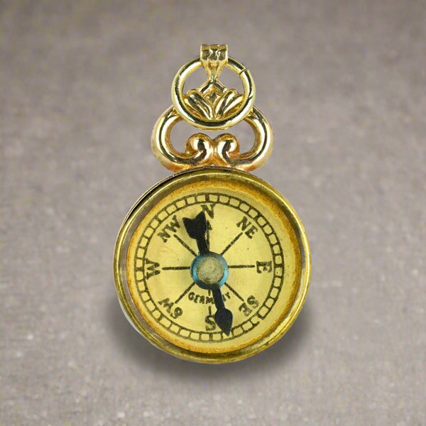 Gold Poseidon Embossed Working Compass Pendant - Boylerpf