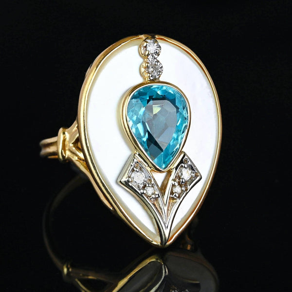 Impressive Diamond Pearl Pear Cut Blue Topaz Ring - Boylerpf