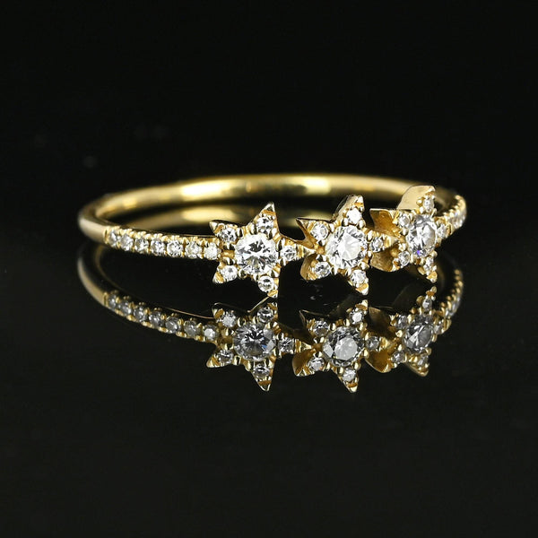 Vintage 14K Gold Diamond Cluster Celestial Star Ring - Boylerpf