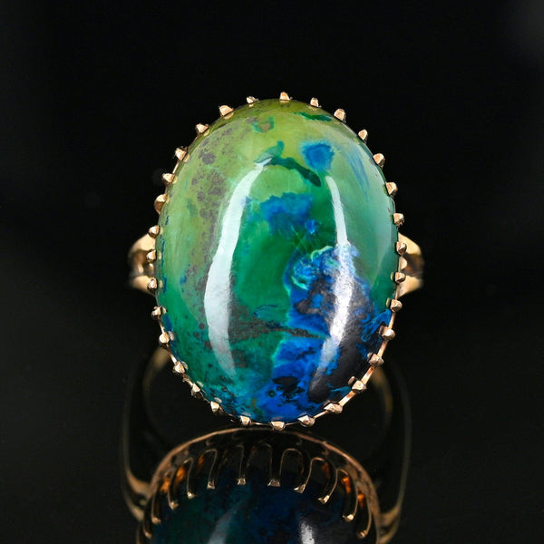 Vintage 14K Gold Azurite Malachite Cabochon Statement Ring - Boylerpf