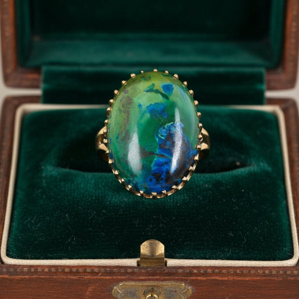 Vintage 14K Gold Azurite Malachite Cabochon Statement Ring - Boylerpf