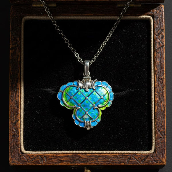 Art Nouveau Sterling Silver Enamel Pendant Necklace