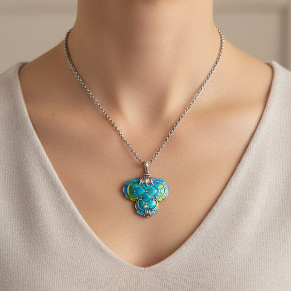 Art Nouveau Sterling Silver Enamel Pendant Necklace