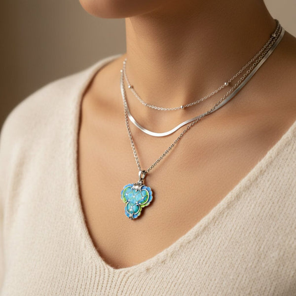 Art Nouveau Sterling Silver Enamel Pendant Necklace