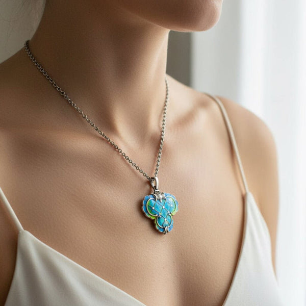 Art Nouveau Sterling Silver Enamel Pendant Necklace