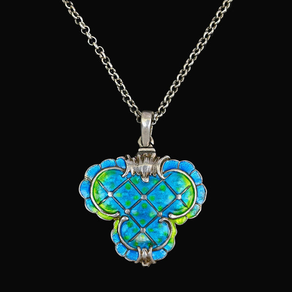 Art Nouveau Sterling Silver Enamel Pendant Necklace