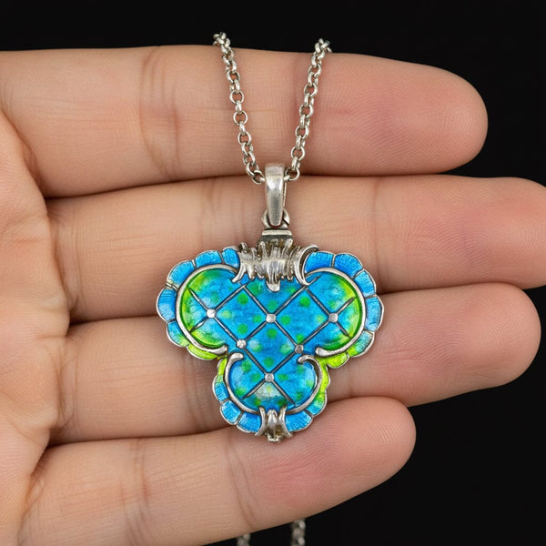 Art Nouveau Sterling Silver Enamel Pendant Necklace