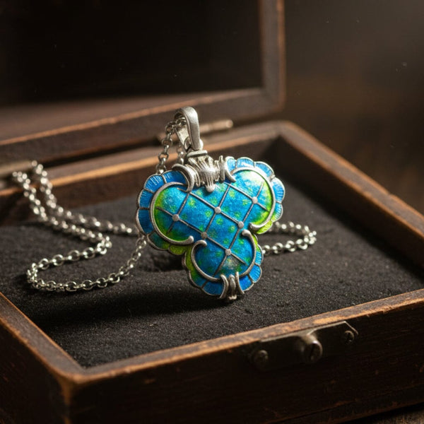 Art Nouveau Sterling Silver Enamel Pendant Necklace