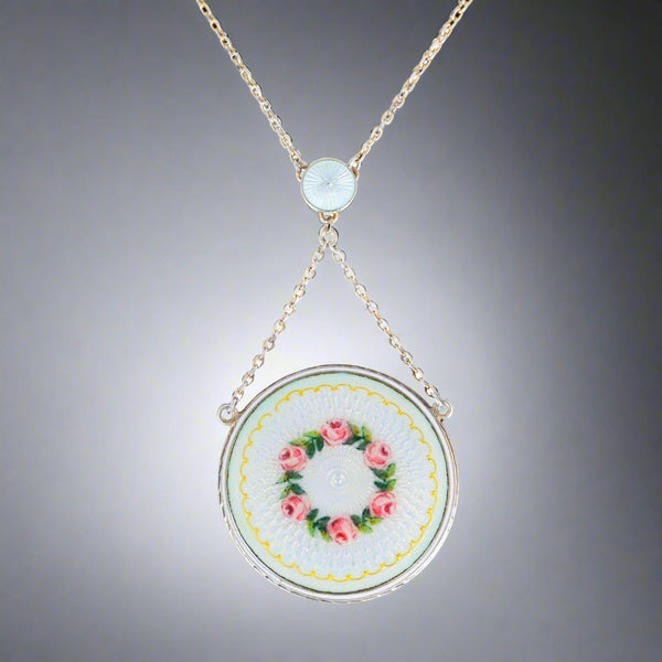 Exceptional Guilloche Enamel Edwardian Locket Necklace - Boylerpf