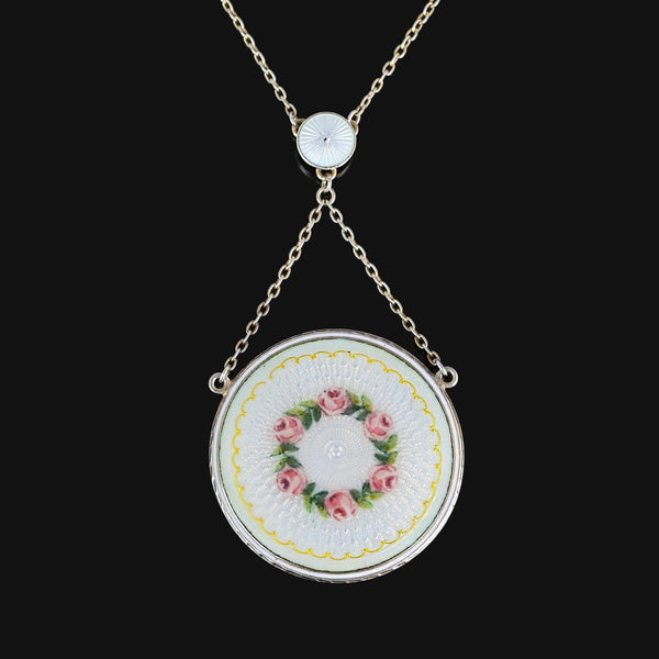 Exceptional Guilloche Enamel Edwardian Locket Necklace - Boylerpf