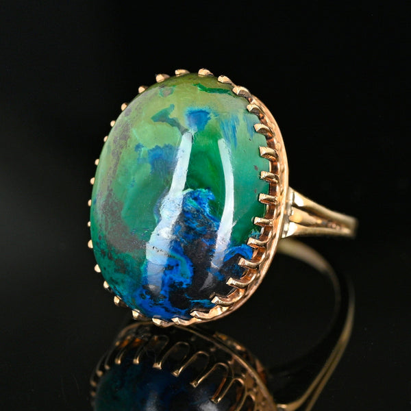 Vintage 14K Gold Azurite Malachite Cabochon Statement Ring - Boylerpf