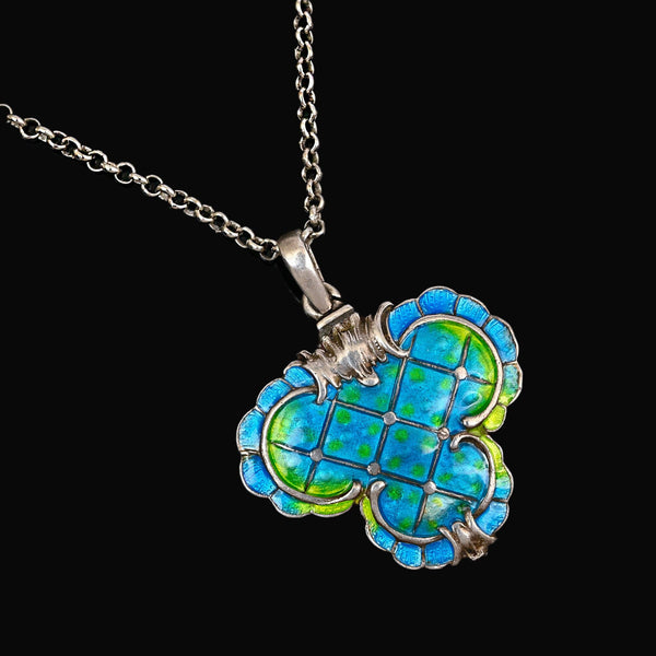 Art Nouveau Sterling Silver Enamel Pendant Necklace