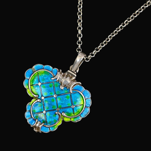 Art Nouveau Sterling Silver Enamel Pendant Necklace