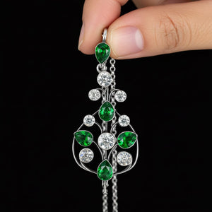Fine Antique Silver Diamond Paste Emerald Pendant - Boylerpf