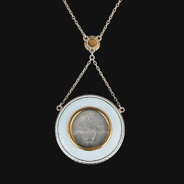 Exceptional Guilloche Enamel Edwardian Locket Necklace - Boylerpf